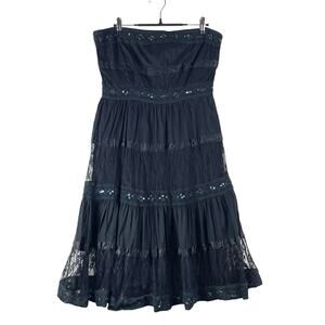 Y2K Two of Us Women's Black Strapless Tiered Lace Sequin Dress M Whimsy Fairy